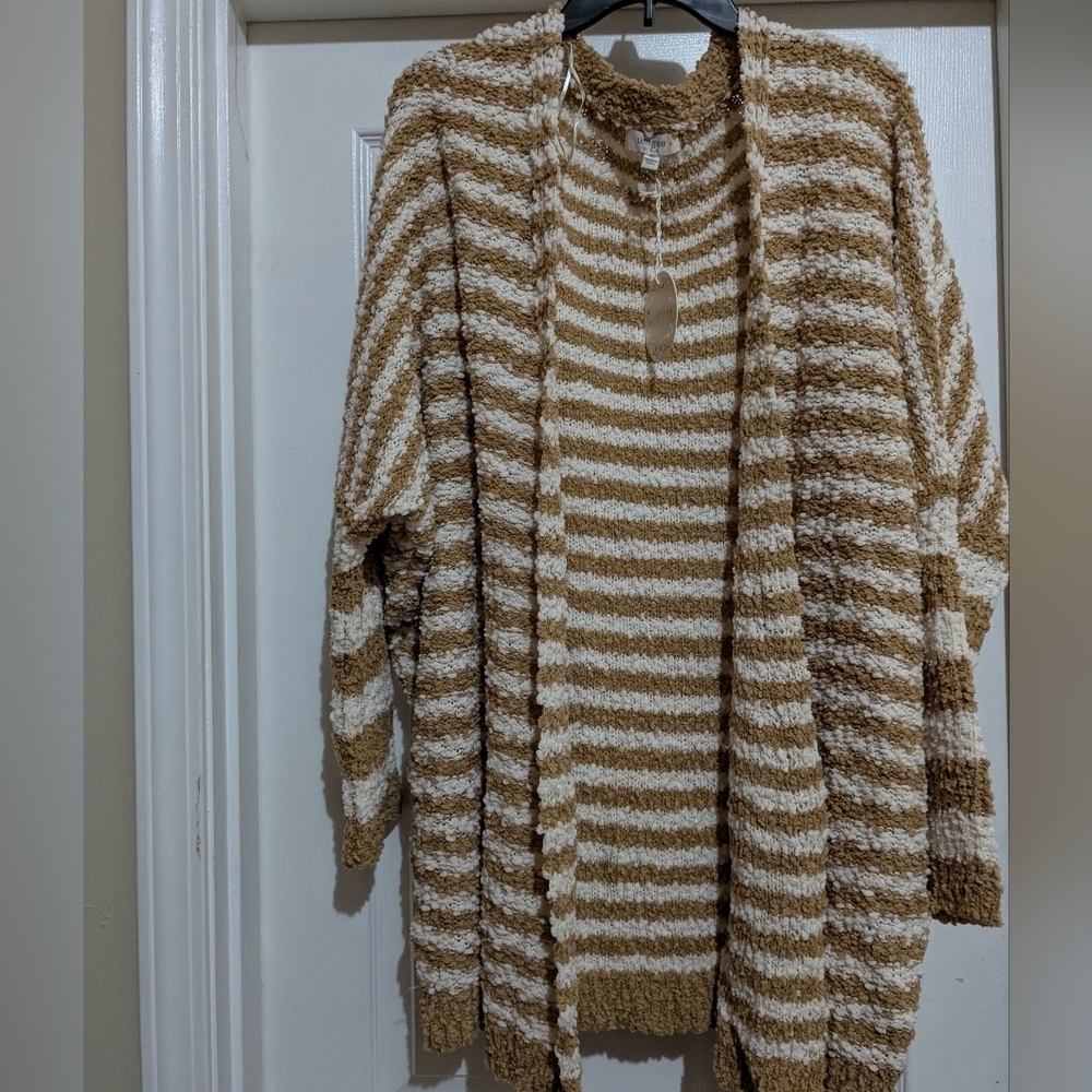 Umgee Tan and Cream Striped Cardigan XL NWT